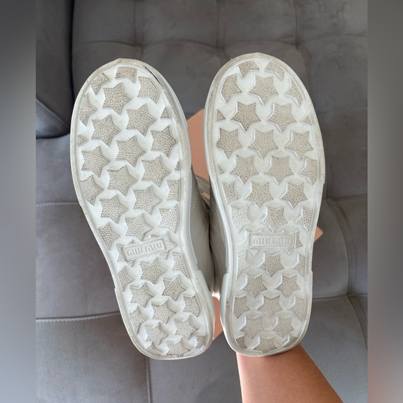 MIU MIU White Bleached Leather Sneakers Women’s Low Top Size US 8 EUR 39 Pre-Own - Picture 5 of 16